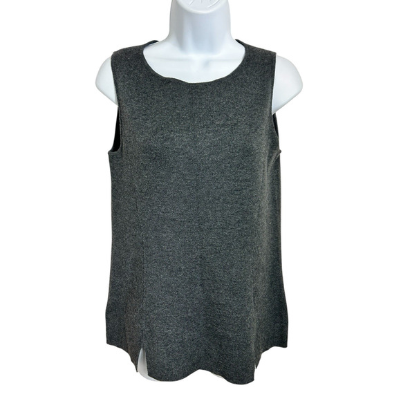 Jones New York Gray Sleeveless Sweater Sz S Long Wool Blend Front Slits Top New - Picture 4 of 6